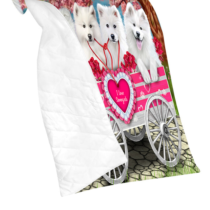 I Love Samoyed Dogs in a Cart Quilt