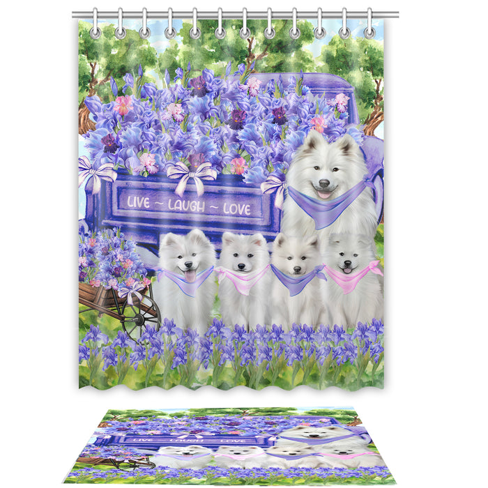 Samoyed Shower Curtain with Bath Mat Set: Explore a Variety of Designs, Personalized, Custom, Curtains and Rug Bathroom Decor, Dog and Pet Lovers Gift