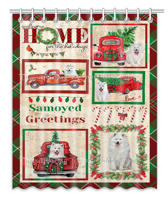 Welcome Home for Christmas Holidays Samoyed Dogs Shower Curtain Bathroom Accessories Decor Bath Tub Screens