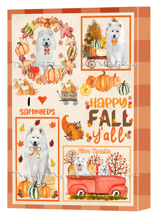 Happy Fall Y'all Pumpkin Samoyed Dogs Canvas Wall Art - Premium Quality Ready to Hang Room Decor Wall Art Canvas - Unique Animal Printed Digital Painting for Decoration