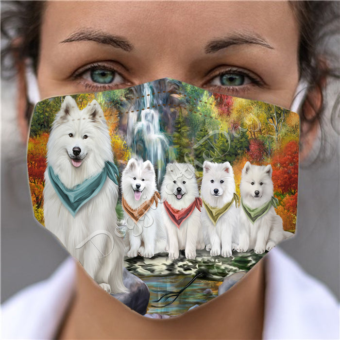 Scenic Waterfall Samoyed Dogs Face Mask FM49334