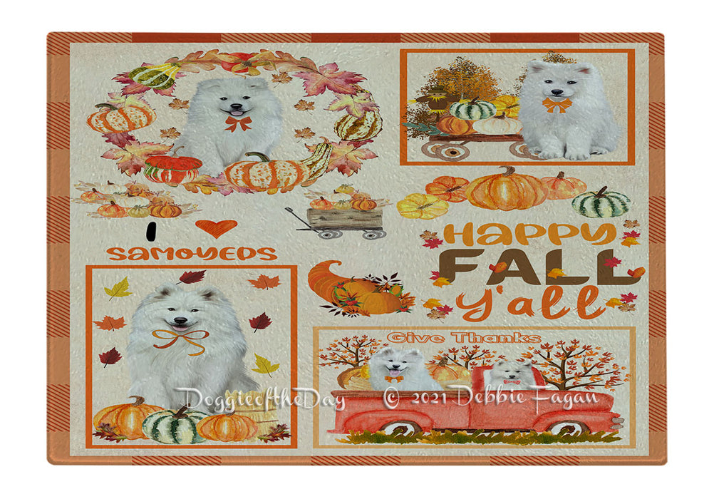 Happy Fall Y'all Pumpkin Samoyed Dogs Cutting Board - Easy Grip Non-Slip Dishwasher Safe Chopping Board Vegetables C79984