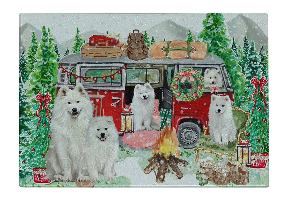 Christmas Time Camping with Samoyed Dogs Cutting Board - For Kitchen - Scratch & Stain Resistant - Designed To Stay In Place - Easy To Clean By Hand - Perfect for Chopping Meats, Vegetables