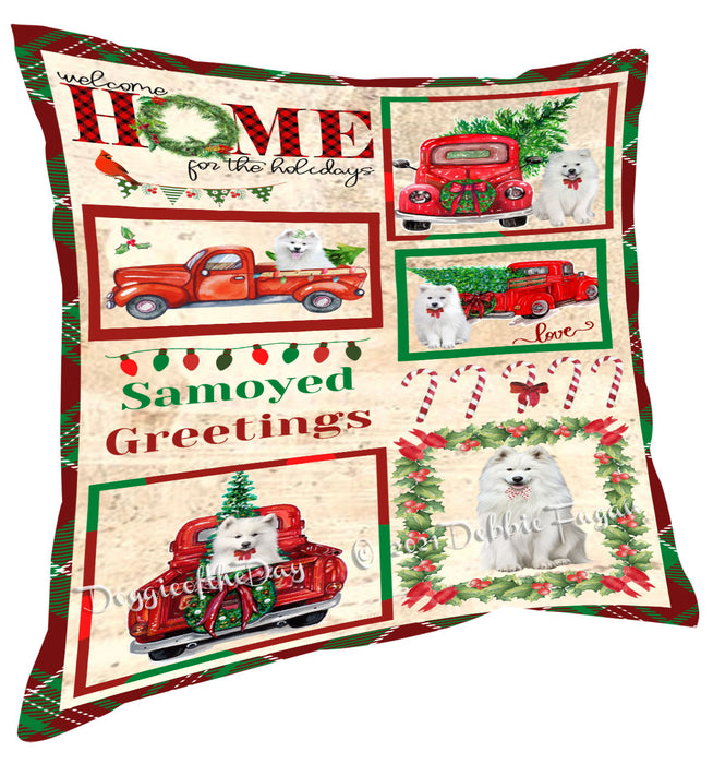 Welcome Home for Christmas Holidays Samoyed Dogs Pillow with Top Quality High-Resolution Images - Ultra Soft Pet Pillows for Sleeping - Reversible & Comfort - Ideal Gift for Dog Lover - Cushion for Sofa Couch Bed - 100% Polyester