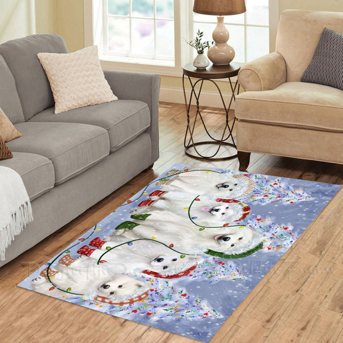 Christmas Lights and Samoyed Dogs Area Rug - Ultra Soft Cute Pet Printed Unique Style Floor Living Room Carpet Decorative Rug for Indoor Gift for Pet Lovers