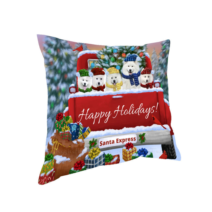 Christmas Red Truck Travlin Home for the Holidays Samoyed Dogs Pillow with Top Quality High-Resolution Images - Ultra Soft Pet Pillows for Sleeping - Reversible & Comfort - Ideal Gift for Dog Lover - Cushion for Sofa Couch Bed - 100% Polyester