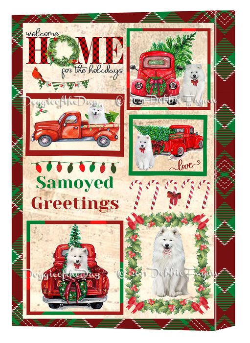 Welcome Home for Christmas Holidays Samoyed Dogs Canvas Wall Art Decor - Premium Quality Canvas Wall Art for Living Room Bedroom Home Office Decor Ready to Hang CVS149840
