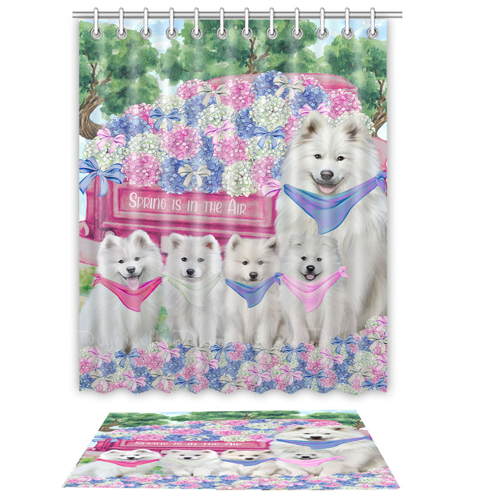 Samoyed Shower Curtain & Bath Mat Set, Bathroom Decor Curtains with hooks and Rug, Explore a Variety of Designs, Personalized, Custom, Dog Lover's Gifts