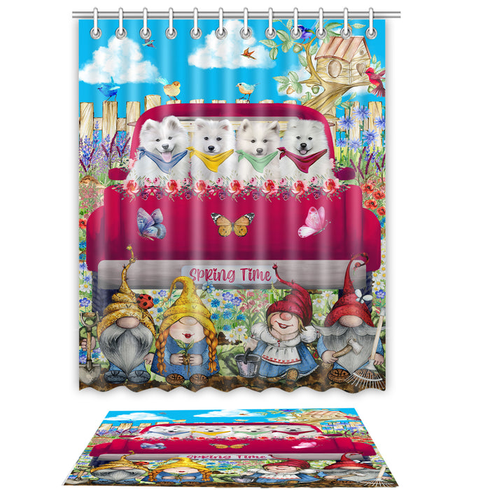 Samoyed Shower Curtain & Bath Mat Set - Explore a Variety of Personalized Designs - Custom Rug and Curtains with hooks for Bathroom Decor - Pet and Dog Lovers Gift