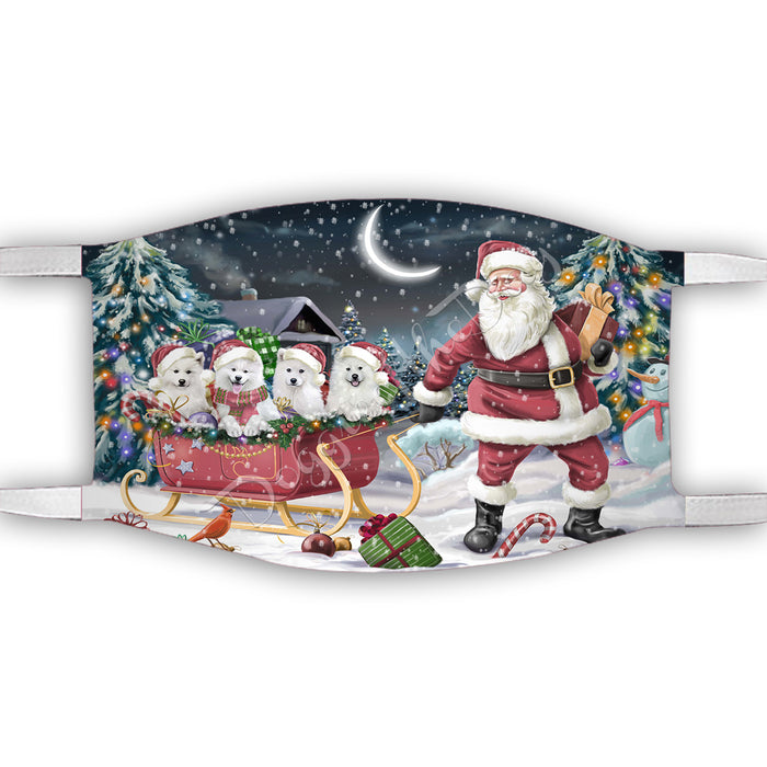 Santa Sled Dogs Christmas Happy Holidays Samoyed Dogs Face Mask FM49030