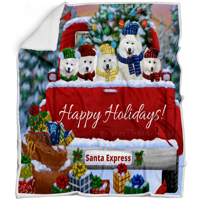Christmas Red Truck Travlin Home for the Holidays Samoyed Dogs Blanket - Lightweight Soft Cozy and Durable Bed Blanket - Animal Theme Fuzzy Blanket for Sofa Couch