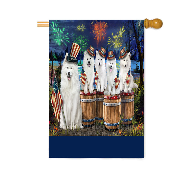 Personalized 4th of July Firework Samoyed Dogs Custom House Flag FLG-DOTD-A58117