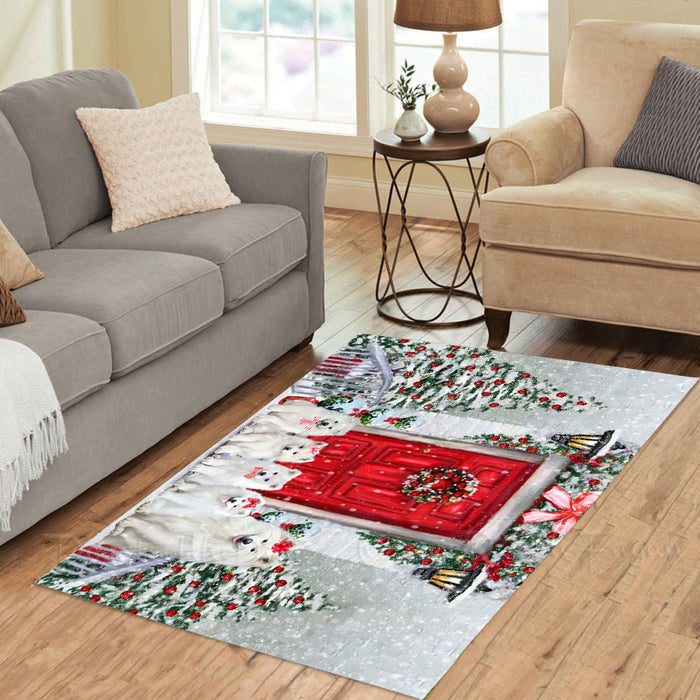 Christmas Holiday Welcome Samoyed Dogs Area Rug - Ultra Soft Cute Pet Printed Unique Style Floor Living Room Carpet Decorative Rug for Indoor Gift for Pet Lovers