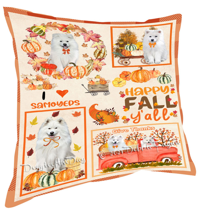 Happy Fall Y'all Pumpkin Samoyed Dogs Pillow with Top Quality High-Resolution Images - Ultra Soft Pet Pillows for Sleeping - Reversible & Comfort - Ideal Gift for Dog Lover - Cushion for Sofa Couch Bed - 100% Polyester