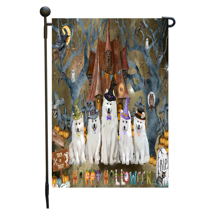 Samoyed Dogs Garden Flag: Explore a Variety of Designs, Personalized, Custom, Weather Resistant, Double-Sided, Outdoor Garden Halloween Yard Decor for Dog and Pet Lovers