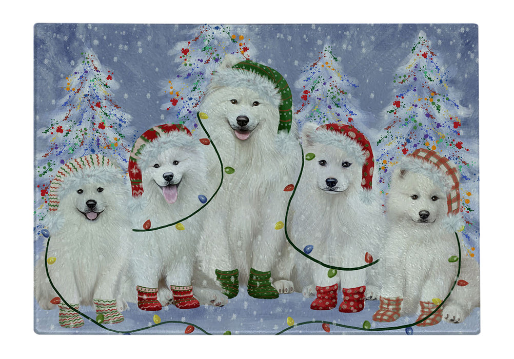 Christmas Lights and Samoyed Dogs Cutting Board - For Kitchen - Scratch & Stain Resistant - Designed To Stay In Place - Easy To Clean By Hand - Perfect for Chopping Meats, Vegetables