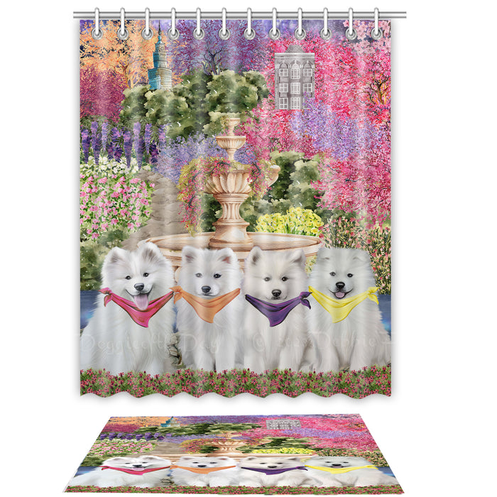 Samoyed Shower Curtain & Bath Mat Set - Explore a Variety of Personalized Designs - Custom Rug and Curtains with hooks for Bathroom Decor - Pet and Dog Lovers Gift