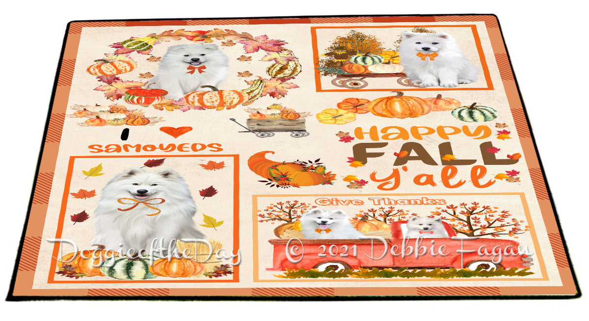 Happy Fall Y'all Pumpkin Samoyed Dogs Indoor/Outdoor Welcome Floormat - Premium Quality Washable Anti-Slip Doormat Rug FLMS58735