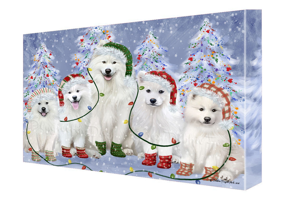 Christmas Lights and Samoyed Dogs Canvas Wall Art - Premium Quality Ready to Hang Room Decor Wall Art Canvas - Unique Animal Printed Digital Painting for Decoration