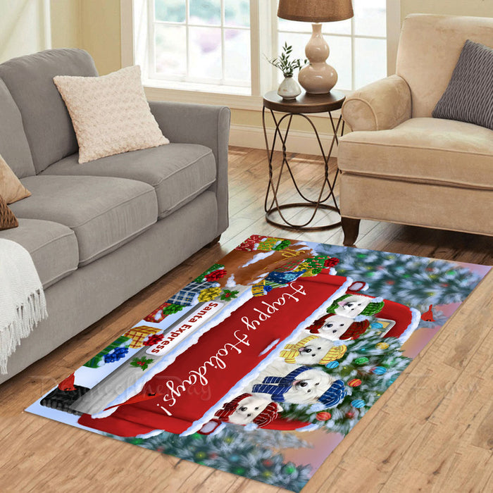 Christmas Red Truck Travlin Home for the Holidays Samoyed Dogs Area Rug - Ultra Soft Cute Pet Printed Unique Style Floor Living Room Carpet Decorative Rug for Indoor Gift for Pet Lovers