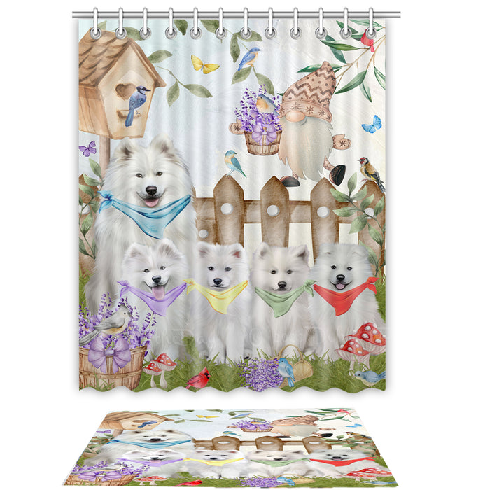 Samoyed Shower Curtain & Bath Mat Set, Bathroom Decor Curtains with hooks and Rug, Explore a Variety of Designs, Personalized, Custom, Dog Lover's Gifts