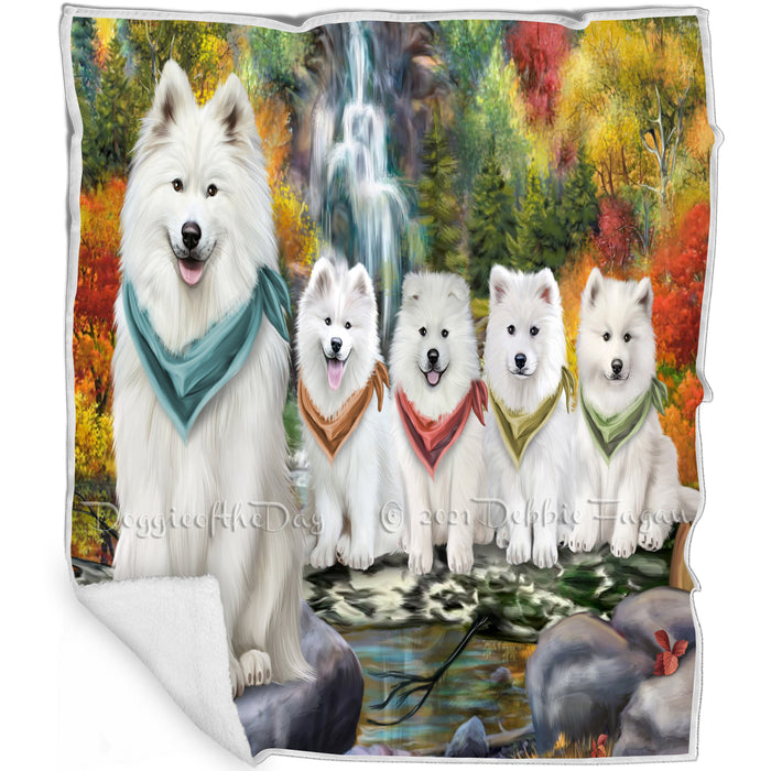 Scenic Waterfall Samoyeds Dog Blanket BLNKT60996