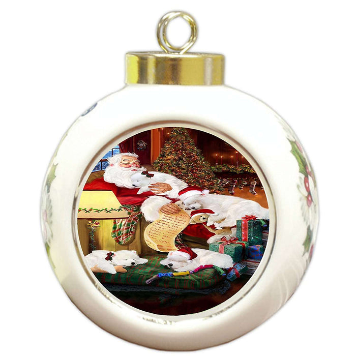 Samoyeds Dog and Puppies Sleeping with Santa Round Ball Christmas Ornament