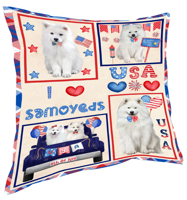 4th of July Independence Day I Love USA Samoyed Dogs Pillow with Top Quality High-Resolution Images - Ultra Soft Pet Pillows for Sleeping - Reversible & Comfort - Ideal Gift for Dog Lover - Cushion for Sofa Couch Bed - 100% Polyester