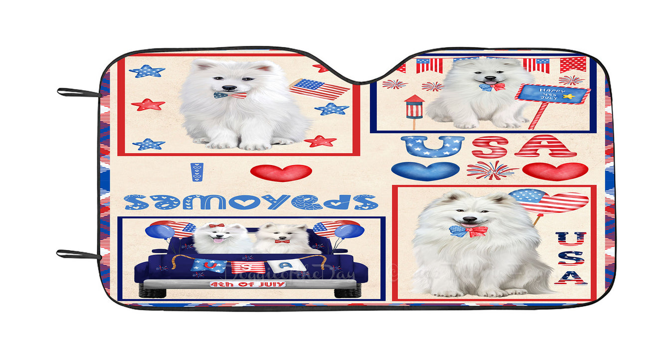 4th of July Independence Day I Love USA Samoyed Dogs Car Sun Shade Cover Curtain