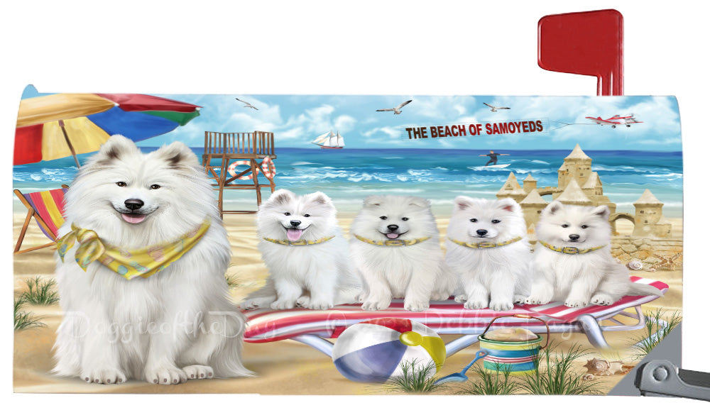 Pet Friendly Beach Samoyed Dogs Magnetic Mailbox Cover Both Sides Pet Theme Printed Decorative Letter Box Wrap Case Postbox Thick Magnetic Vinyl Material