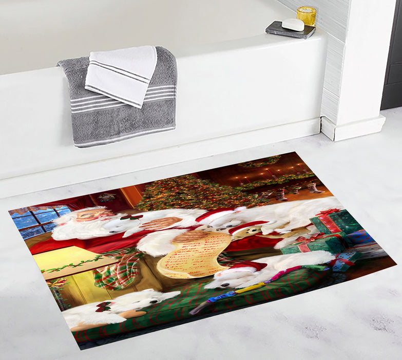 Santa Sleeping with Samoyed Dogs Bath Mat