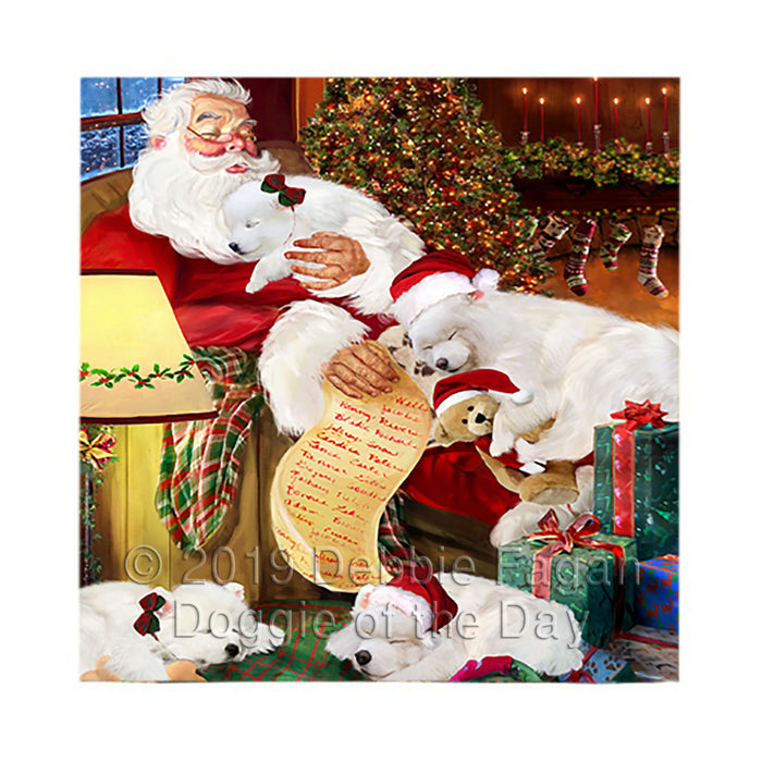 Santa Sleeping with Samoyed Dogs Square Towel 