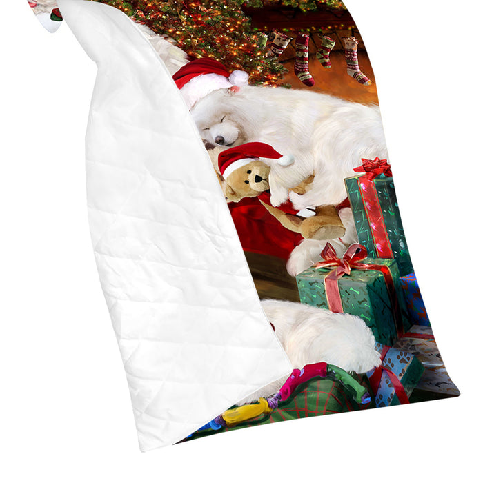 Santa Sleeping with Samoyed Dogs Quilt