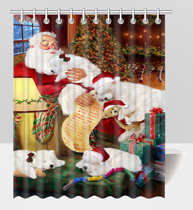 Santa Sleeping with Samoyed Dogs Shower Curtain