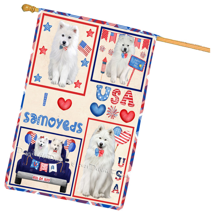 4th of July Independence Day I Love USA Samoyed Dogs House flag FLG66990