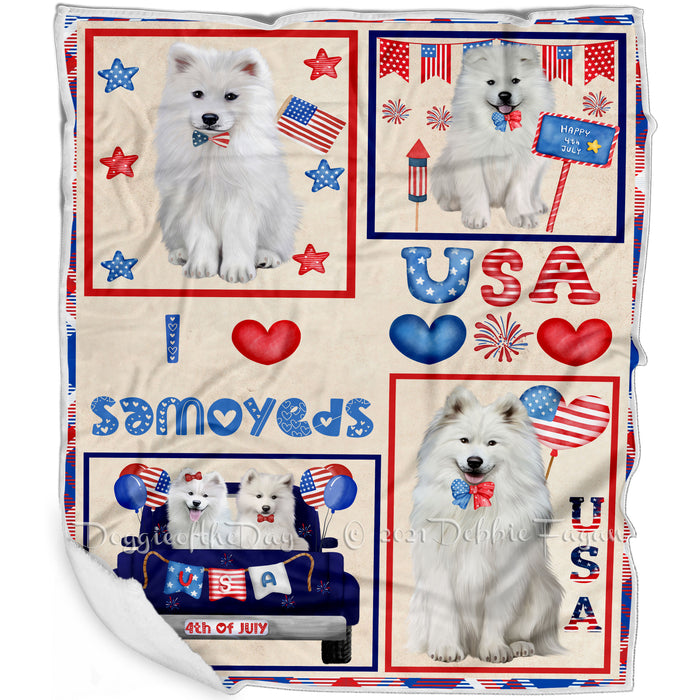 4th of July Independence Day I Love USA Samoyed Dogs Blanket BLNKT143537