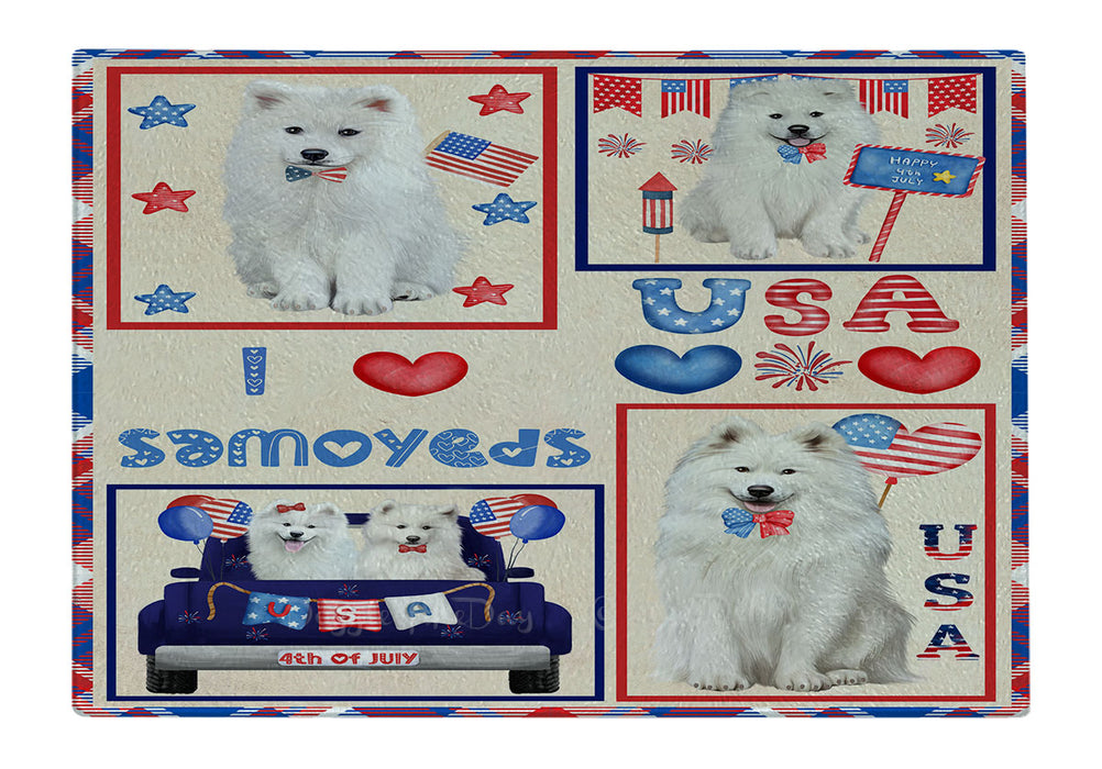 4th of July Independence Day I Love USA Samoyed Dogs Cutting Board - For Kitchen - Scratch & Stain Resistant - Designed To Stay In Place - Easy To Clean By Hand - Perfect for Chopping Meats, Vegetables