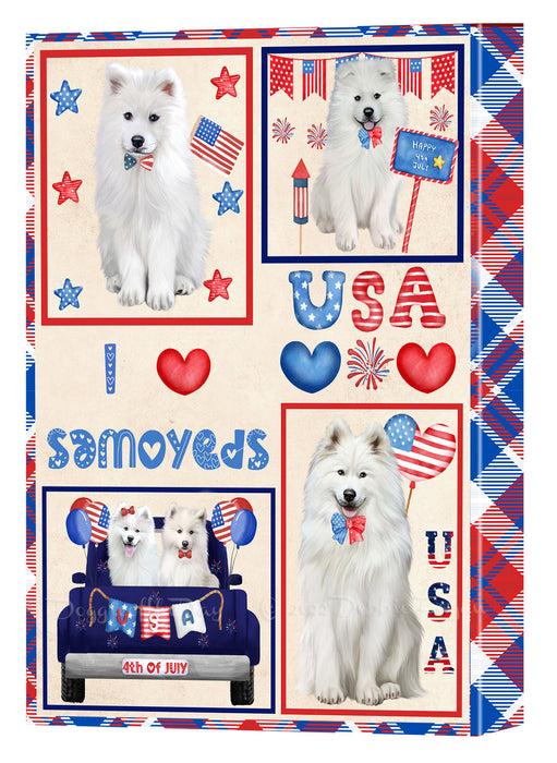 4th of July Independence Day I Love USA Samoyed Dogs Canvas Wall Art - Premium Quality Ready to Hang Room Decor Wall Art Canvas - Unique Animal Printed Digital Painting for Decoration