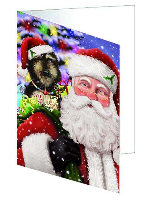 Santa Carrying Afghan Hound Dog and Christmas Presents Handmade Artwork Assorted Pets Greeting Cards and Note Cards with Envelopes for All Occasions and Holiday Seasons GCD65009