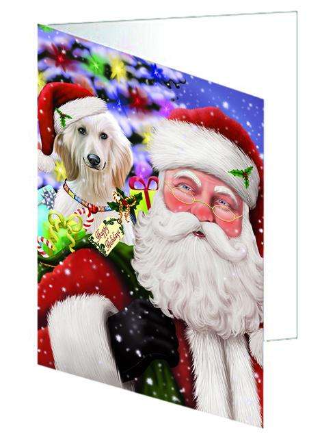 Santa Carrying Afghan Hound Dog and Christmas Presents Handmade Artwork Assorted Pets Greeting Cards and Note Cards with Envelopes for All Occasions and Holiday Seasons GCD65012