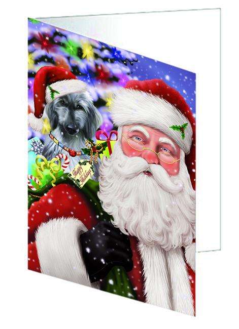 Santa Carrying Afghan Hound Dog and Christmas Presents Handmade Artwork Assorted Pets Greeting Cards and Note Cards with Envelopes for All Occasions and Holiday Seasons GCD65015