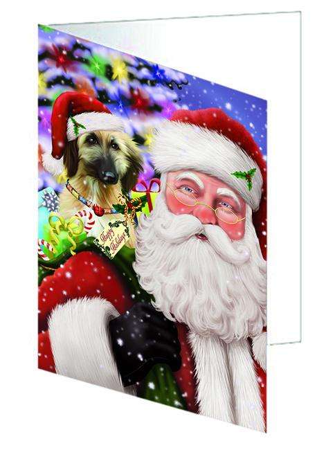 Santa Carrying Afghan Hound Dog and Christmas Presents Handmade Artwork Assorted Pets Greeting Cards and Note Cards with Envelopes for All Occasions and Holiday Seasons GCD65018
