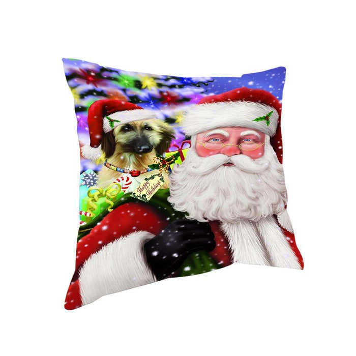 Santa Carrying Afghan Hound Dog and Christmas Presents Pillow PIL71276