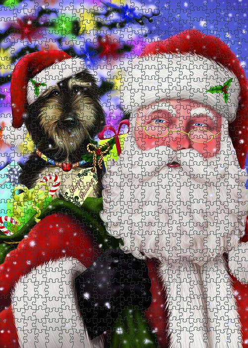 Santa Carrying Afghan Hound Dog and Christmas Presents Puzzle with Photo Tin PUZL81796