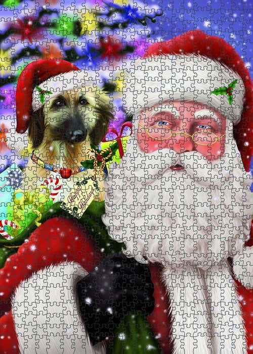 Santa Carrying Afghan Hound Dog and Christmas Presents Puzzle with Photo Tin PUZL81808