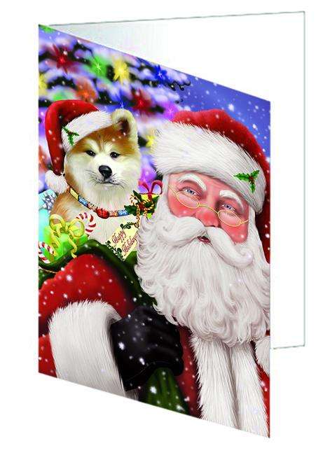 Santa Carrying Akita Dog and Christmas Presents Handmade Artwork Assorted Pets Greeting Cards and Note Cards with Envelopes for All Occasions and Holiday Seasons GCD65021