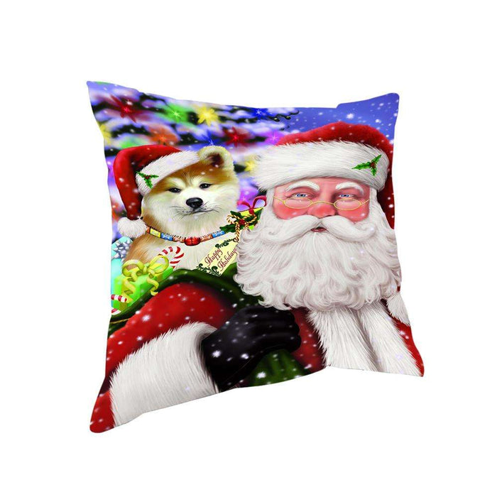 Santa Carrying Akita Dog and Christmas Presents Pillow PIL71280