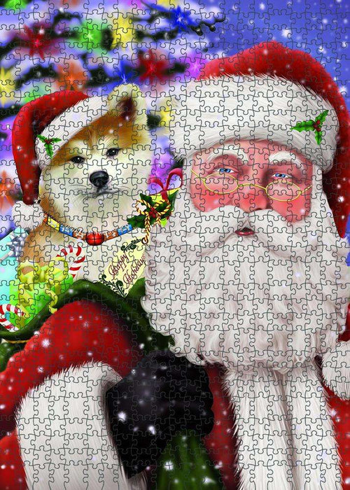 Santa Carrying Akita Dog and Christmas Presents Puzzle with Photo Tin PUZL81812