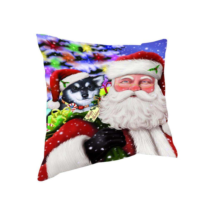 Santa Carrying Alaskan Malamute Dog and Christmas Presents Pillow PIL72452