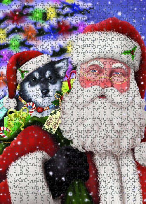 Santa Carrying Alaskan Malamute Dog and Christmas Presents Puzzle with Photo Tin PUZL82984